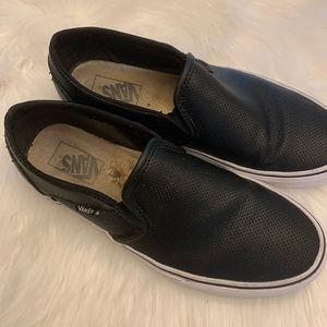 Black leather slip on vans size 10